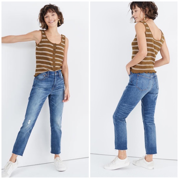 Madewell Denim - Madewell High Rise Slim Boyjean Light Wash Raw Hem